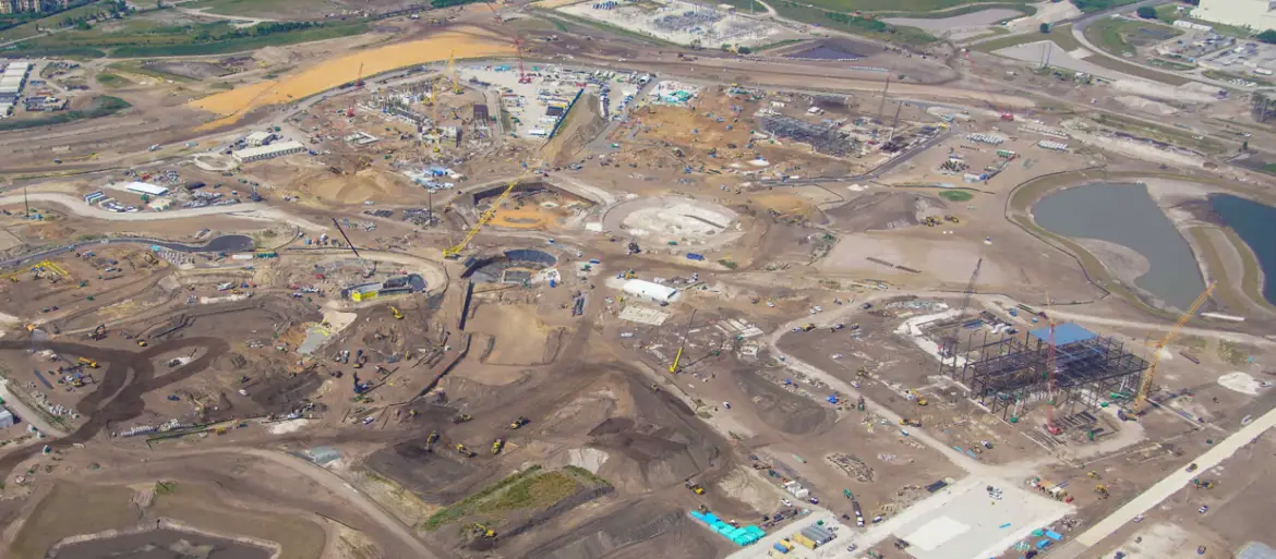 Aerial view of Universal’s Epic Universe Construction