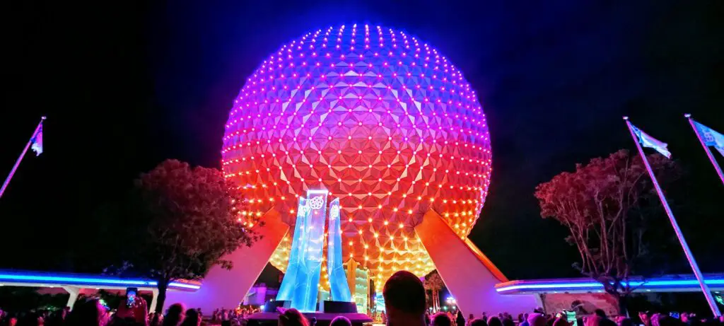 Epcot testing Fourth of July projection on Spaceship Earth