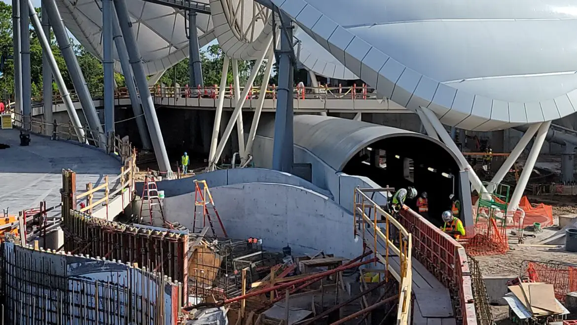 Crews work on Tunnel for Disney World Railroad at Tron Lightcycle Run