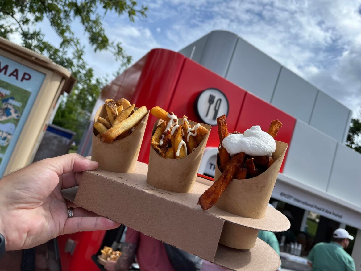 You must try this Fry Flight at the Fry Basket for the Epcot Food & Wine Festival