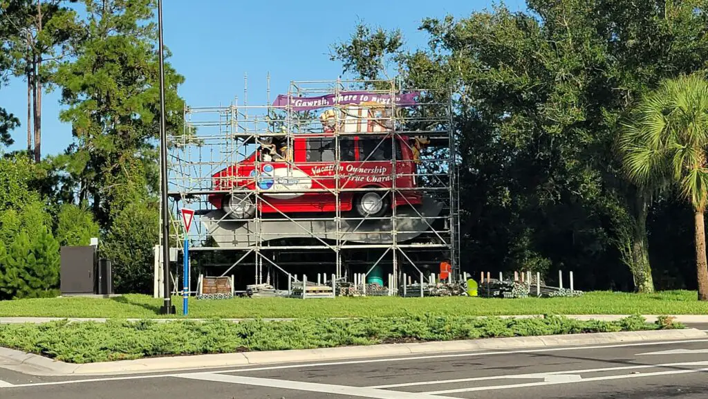 Work Underway on Goofy DVC Roadside Billboard at Walt Disney World