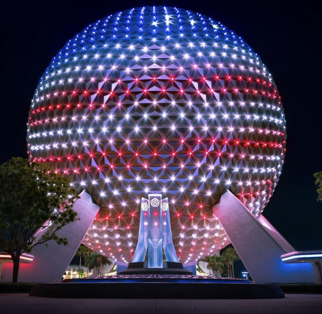 Disney shares first look at New Fourth of July Lighting Debuting on Spaceship Earth starting tonight