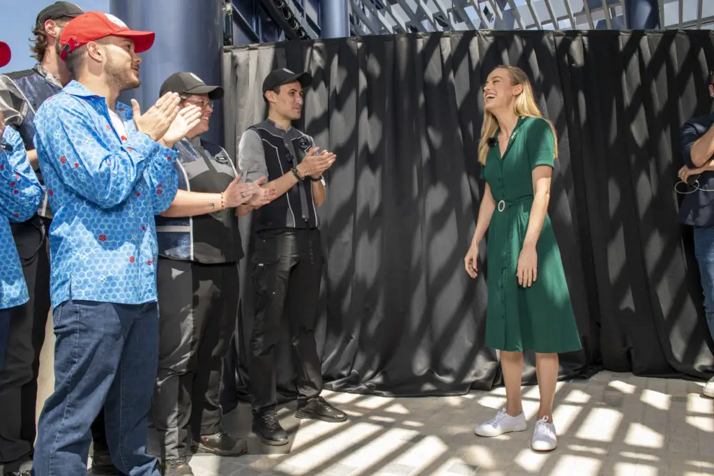 Captain Marvel star Brie Larson surprises Cast Members at the Avengers Campus Premiere￼￼