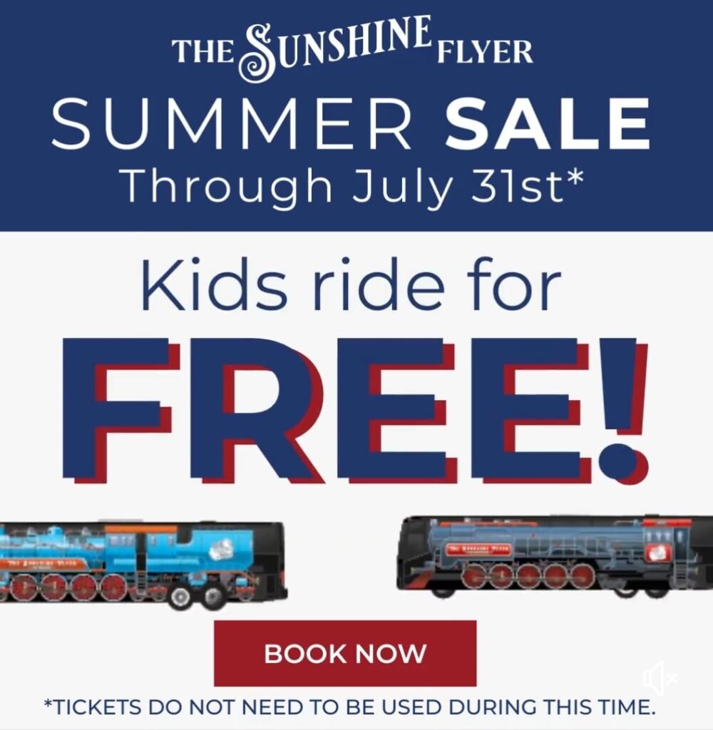 Kids ride free on the Sunshine Flyer if booked by July 31st