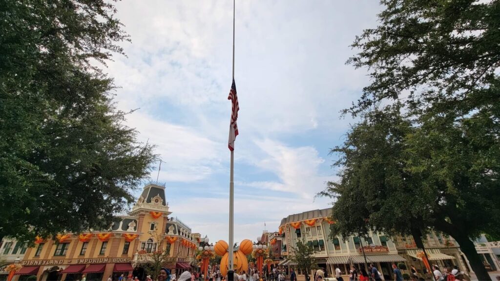 Flags Lowered to Half Staff in Memory of Queen Elizabeth at the Disneyland Resort