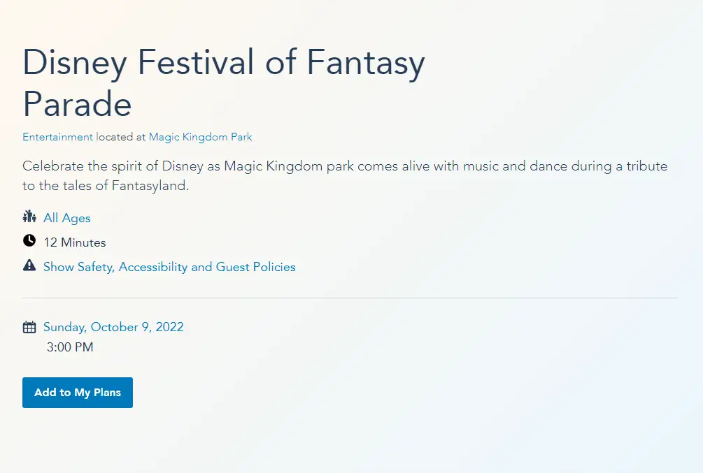 Magic Kingdom's Festival of Fantasy Parade dropping down to one performance daily starting in October