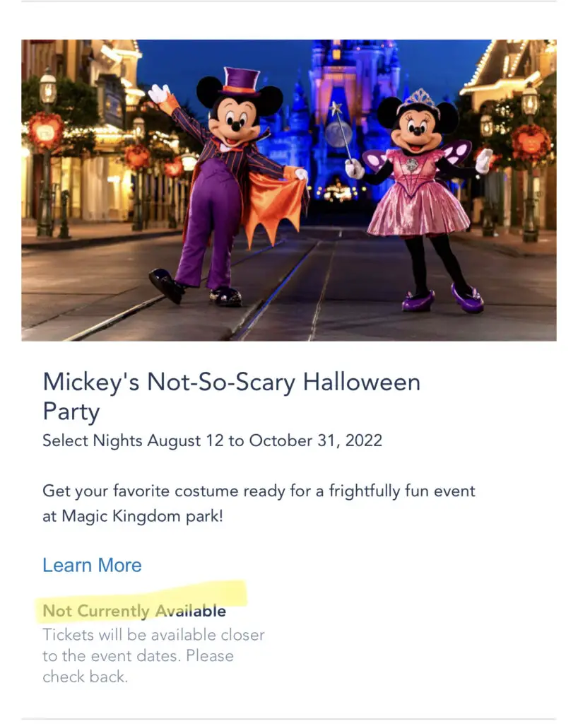 Mickey's Not so scary Halloween Party is now completely sold out