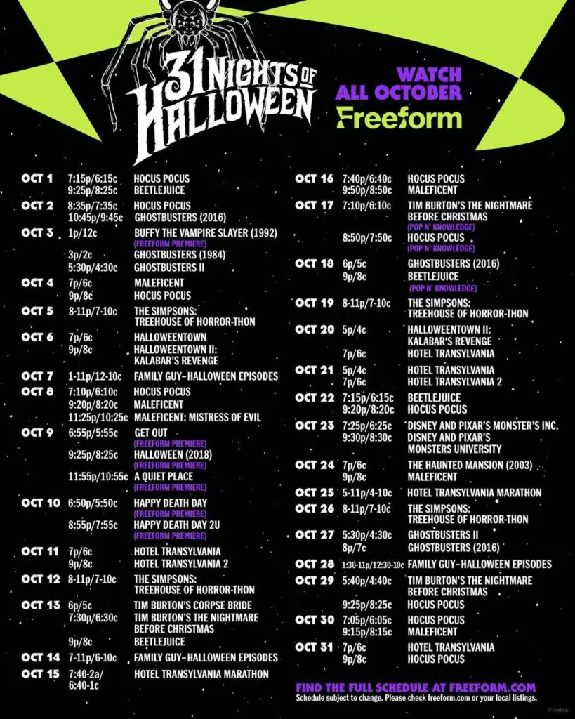 Freeform's 31 Nights of Halloween 2022 Schedule