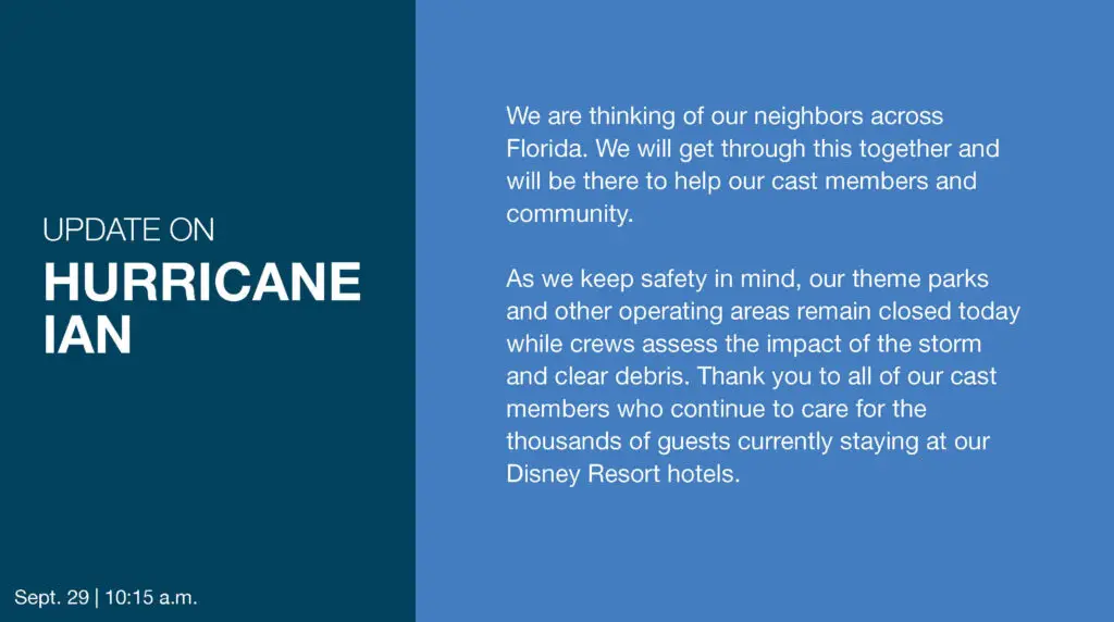 Disney World issues statement on Hurricane Ian in Florida