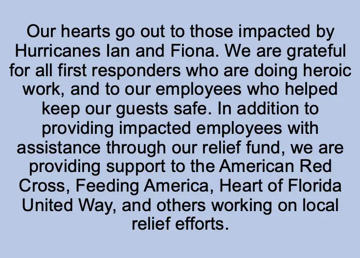 The Walt Disney Company & Bob Chapek Release a Statement on Hurricane Ian