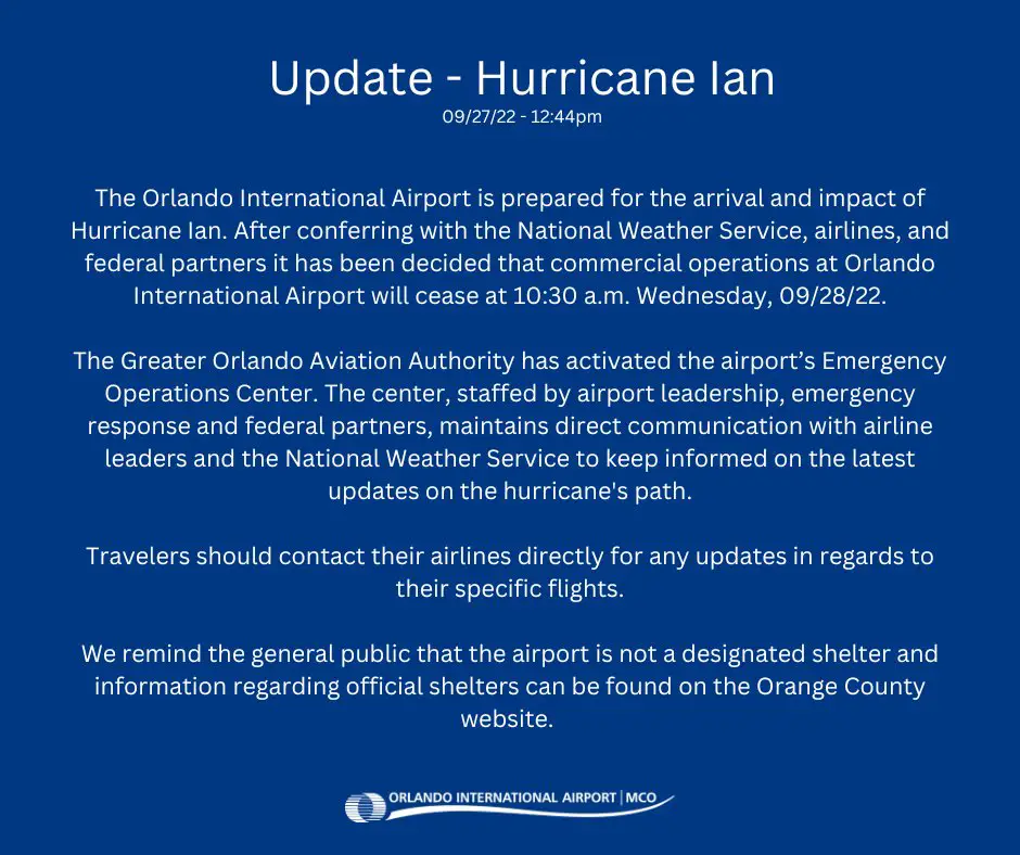 Orlando International Airport Will Close on Wednesday Due to Hurricane Ian