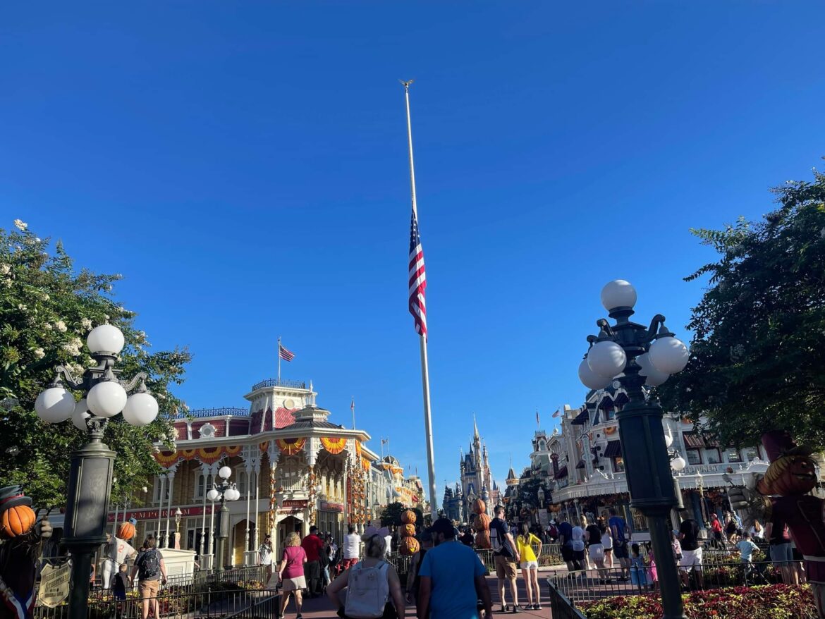 Flags Lowered to Half Staff in Memory of Queen Elizabeth at the Magic Kingdom