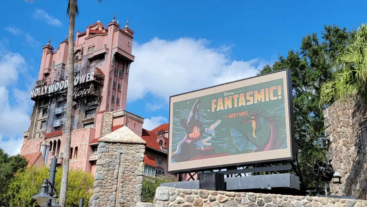 New Fantasia Sign featuring Sorcerer Mickey outside Fantasmic in Hollywood Studios