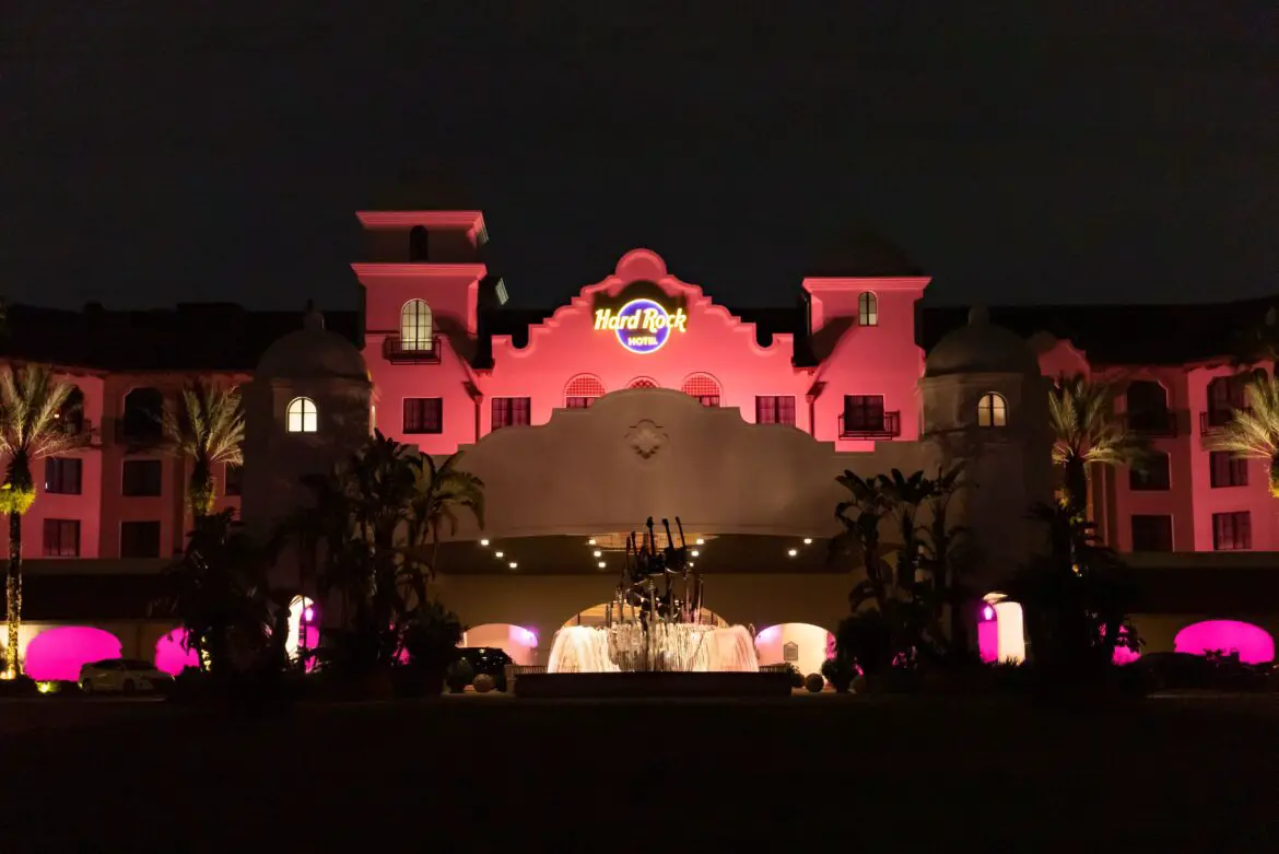 Hard Rock Hotel at Universal Orlando Lit Up in Pink to Support Breast Cancer Awareness
