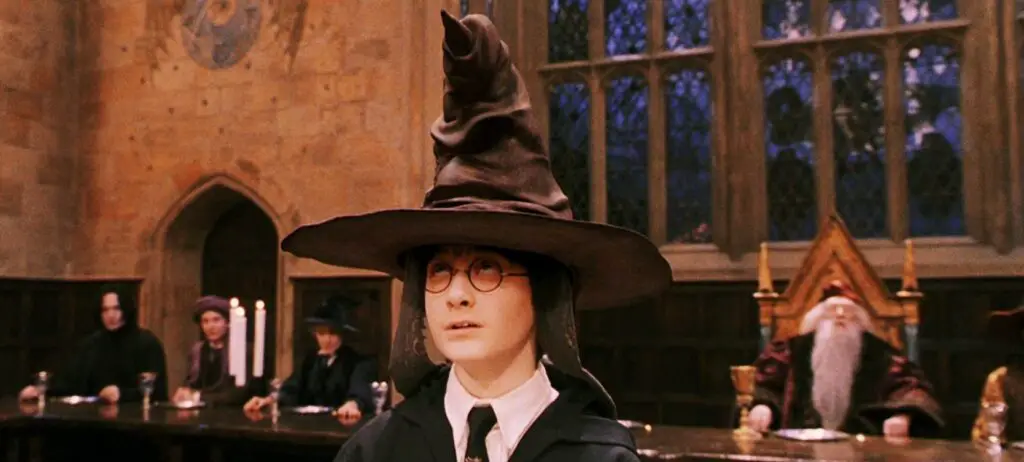 Sorting Hat on Harry's head in Harry Potter and the Sorcerer's Stone