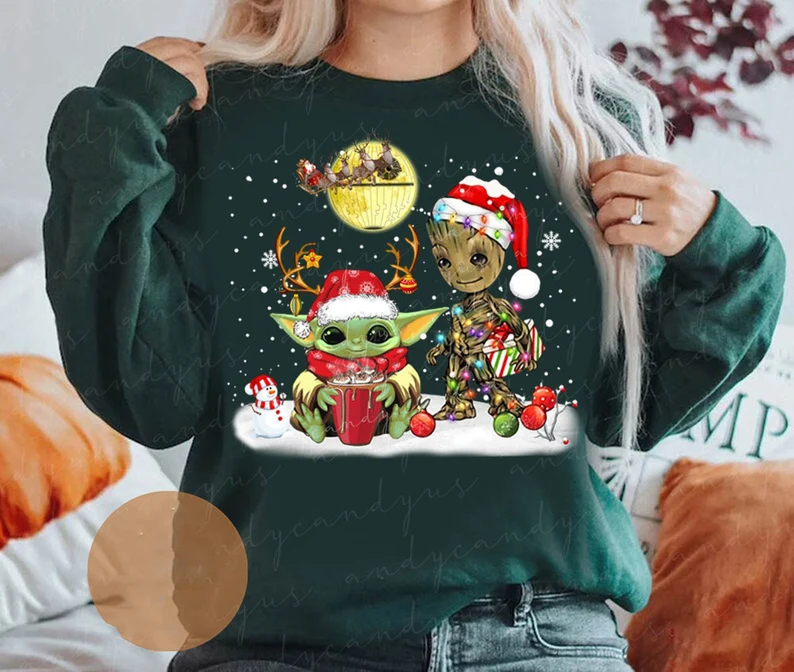 Baby Yoda And Groot Christmas Sweatshirt For This Holiday Season!