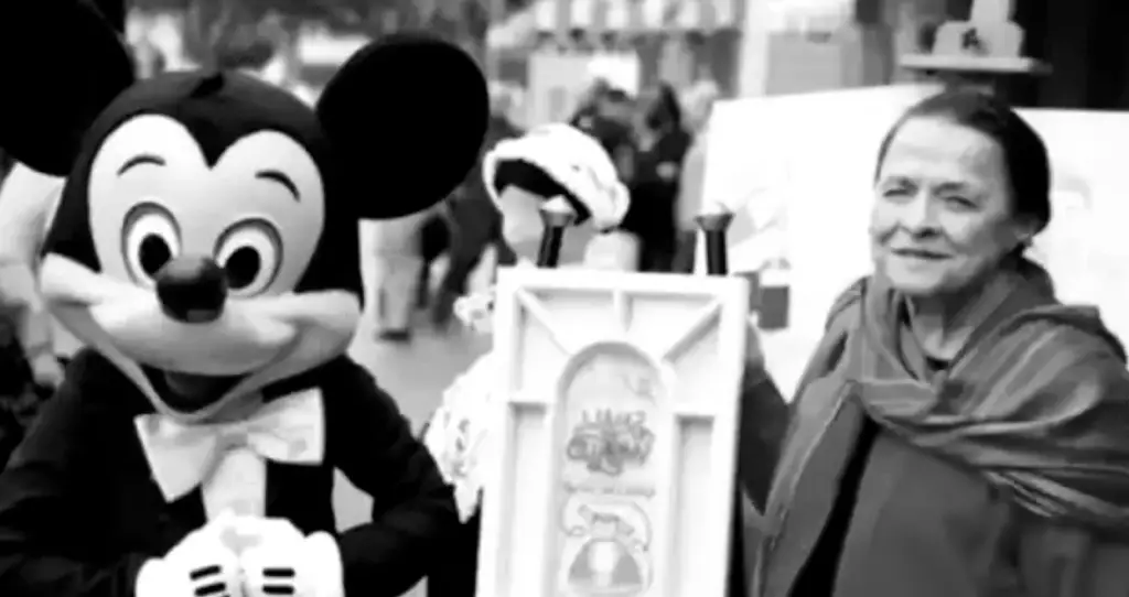 Alice Davis Disney Costumer at her 2012 Disneyland Window dedication with Mickey Mouse