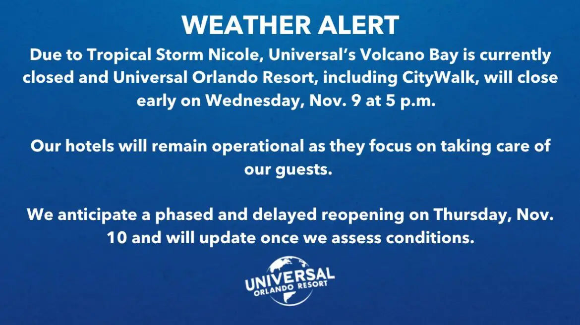 Universal Orlando Closing Today Due to Tropical Storm Nicole Chip and