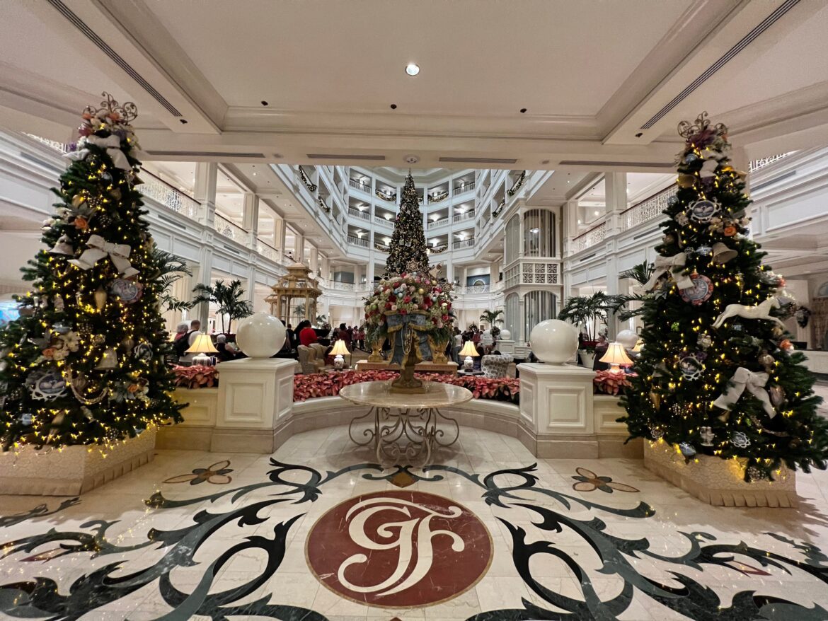 Massive Christmas Tree on Display and Holiday Decorations Adorn Disney’s Grand Floridian Resort