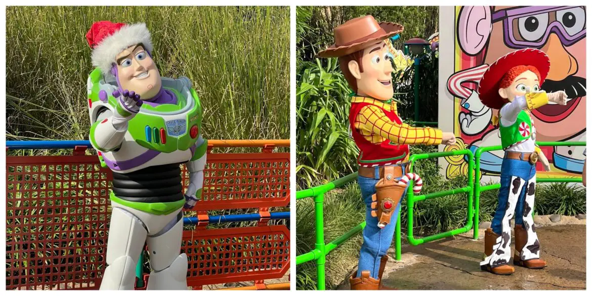 Buzz, Woody and Jessie Dressed up for Christmas in Toy Story Land