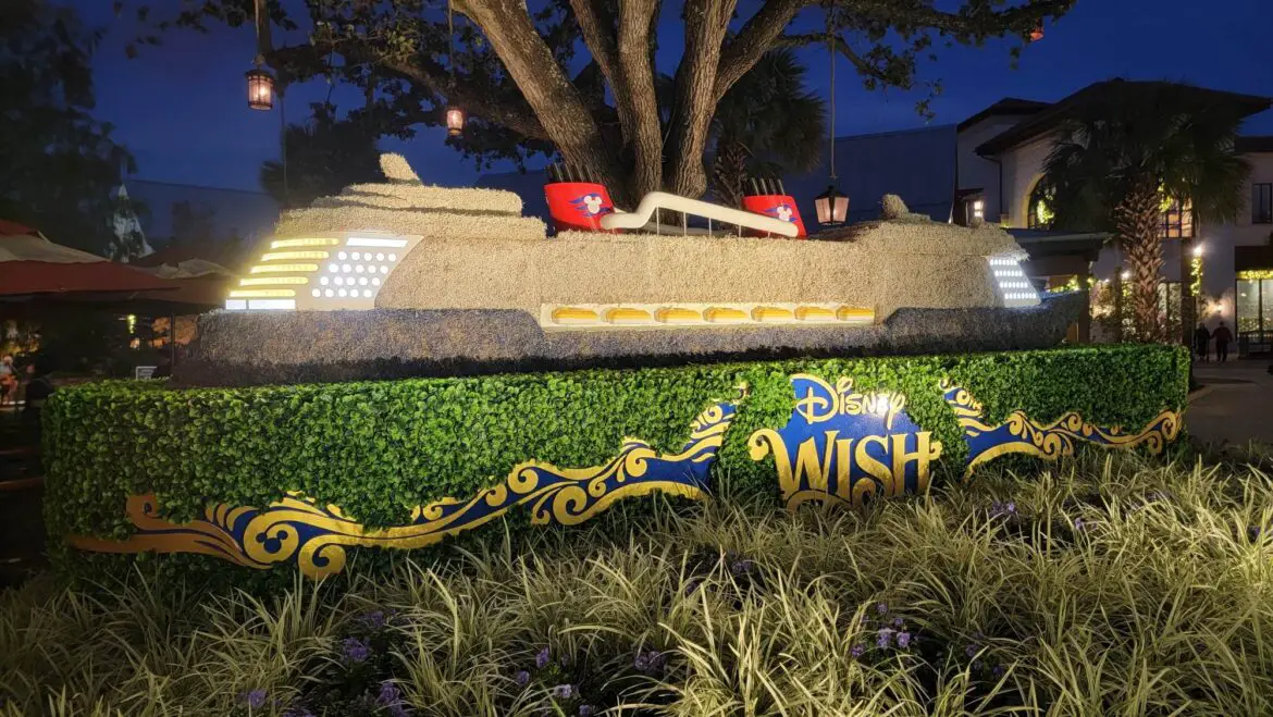 Disney Wish Christmas Display Sails into the Christmas Tree Stroll in Disney Springs