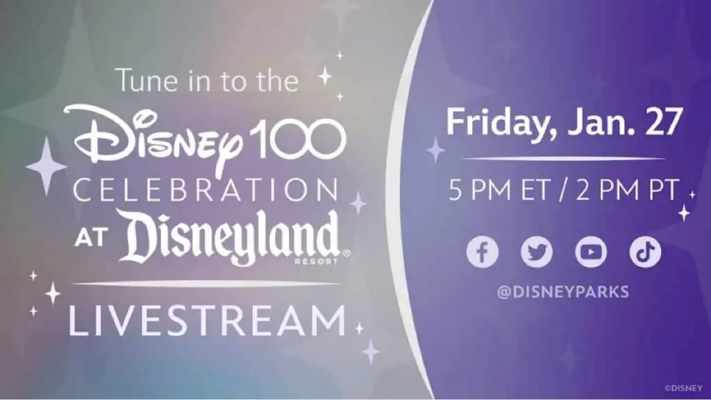 Disney100 Kickoff Celebration kicks off with a livestream Friday, Jan 27th on Disney Parks Blog Facebook, Twitter, and YouTube