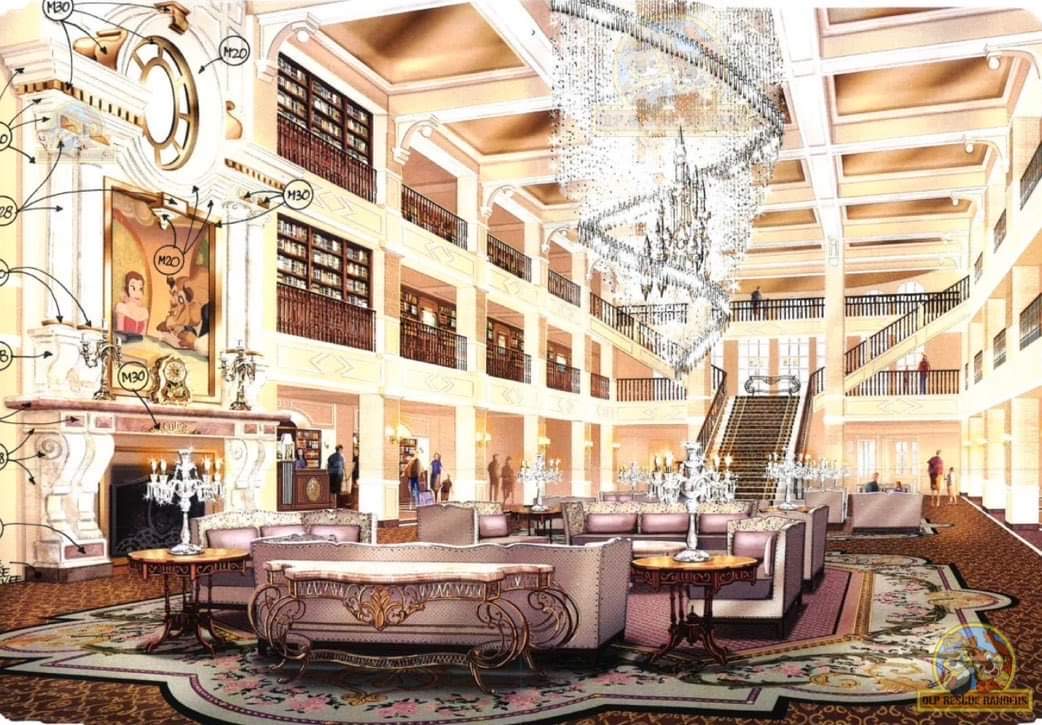 First Look at Beauty and the Beast Theme for Disneyland Hotel Lobby in Disneyland Paris