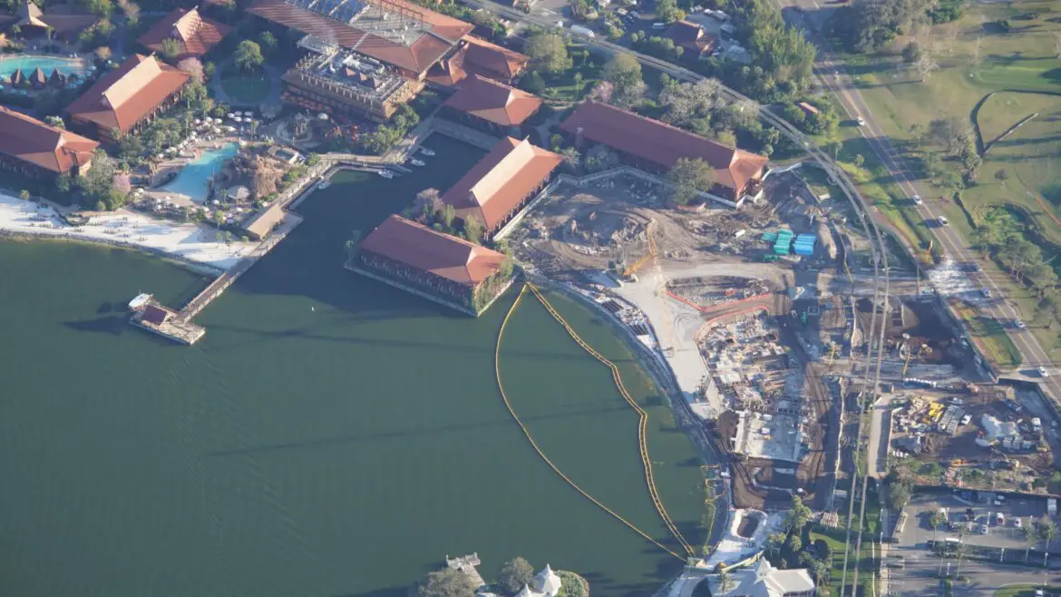 Aerial look at construction of a new Disney Vacation Club tower at Polynesian Resort