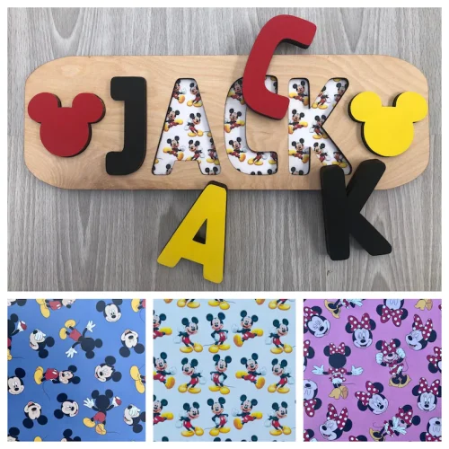 Mickey And Minnie Personalized Name Wooden Puzzle
