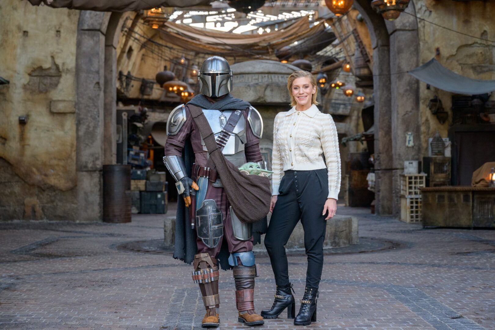 Mandalorian Star Katee Sackhoff Visits Star Wars: Galaxy’s Edge