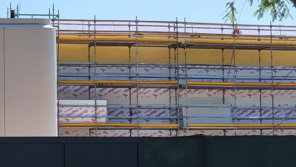 Siding going up on CommuniCore Hall in EPCOT