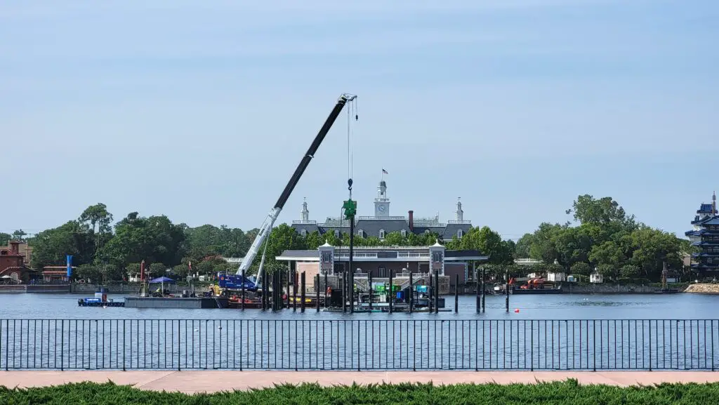 Massive Pylons Being Installed at EPCOT World Showcase Lagoon