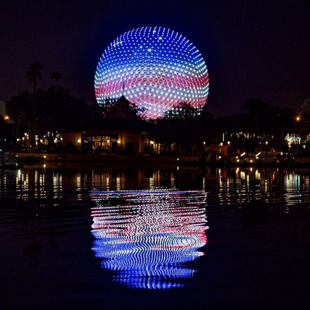 Spaceship-Earth-Decorated-for-the-Fourth-of-July-in-EPCOT