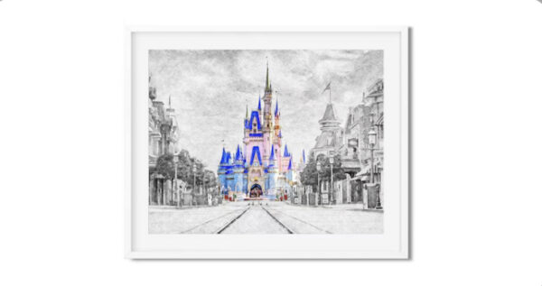 Cinderella Castle Watercolor Sketch Print