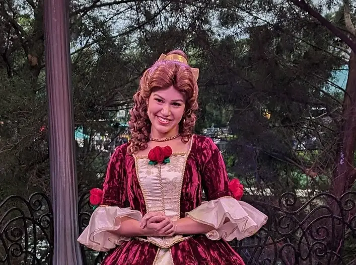 Belle is simply stunning in her Christmas Dress at EPCOT Festival of the Holidays