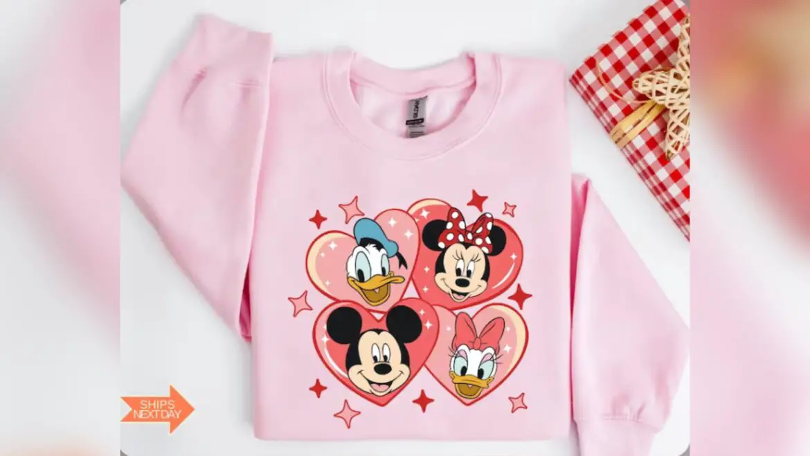 Super Cozy And Romantic Mickey And Friends Valentine Sweatshirt!