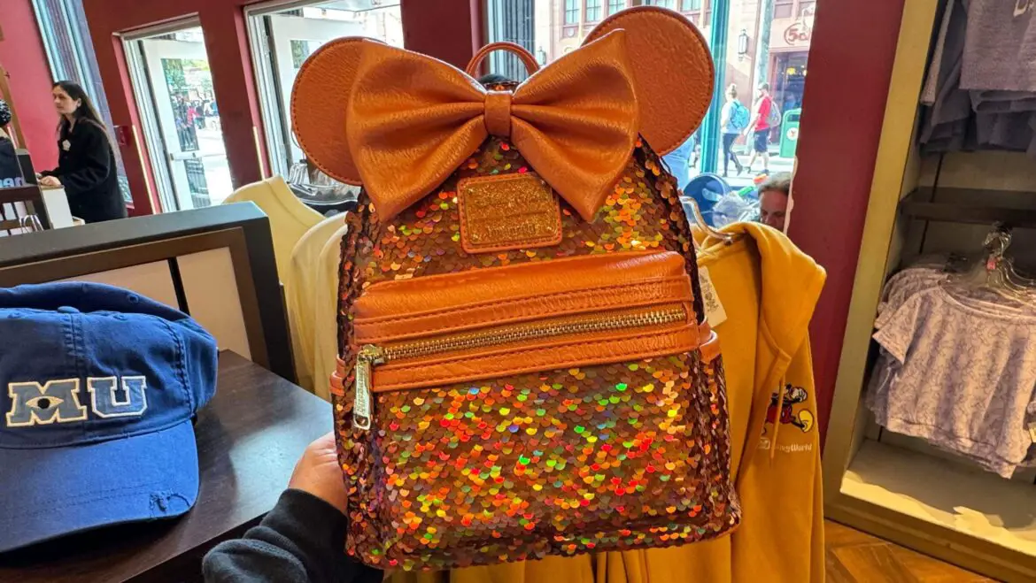 Minnie Mouse Peach Punch Sequined Loungefly Backpack Spotted At Hollywood Studios!