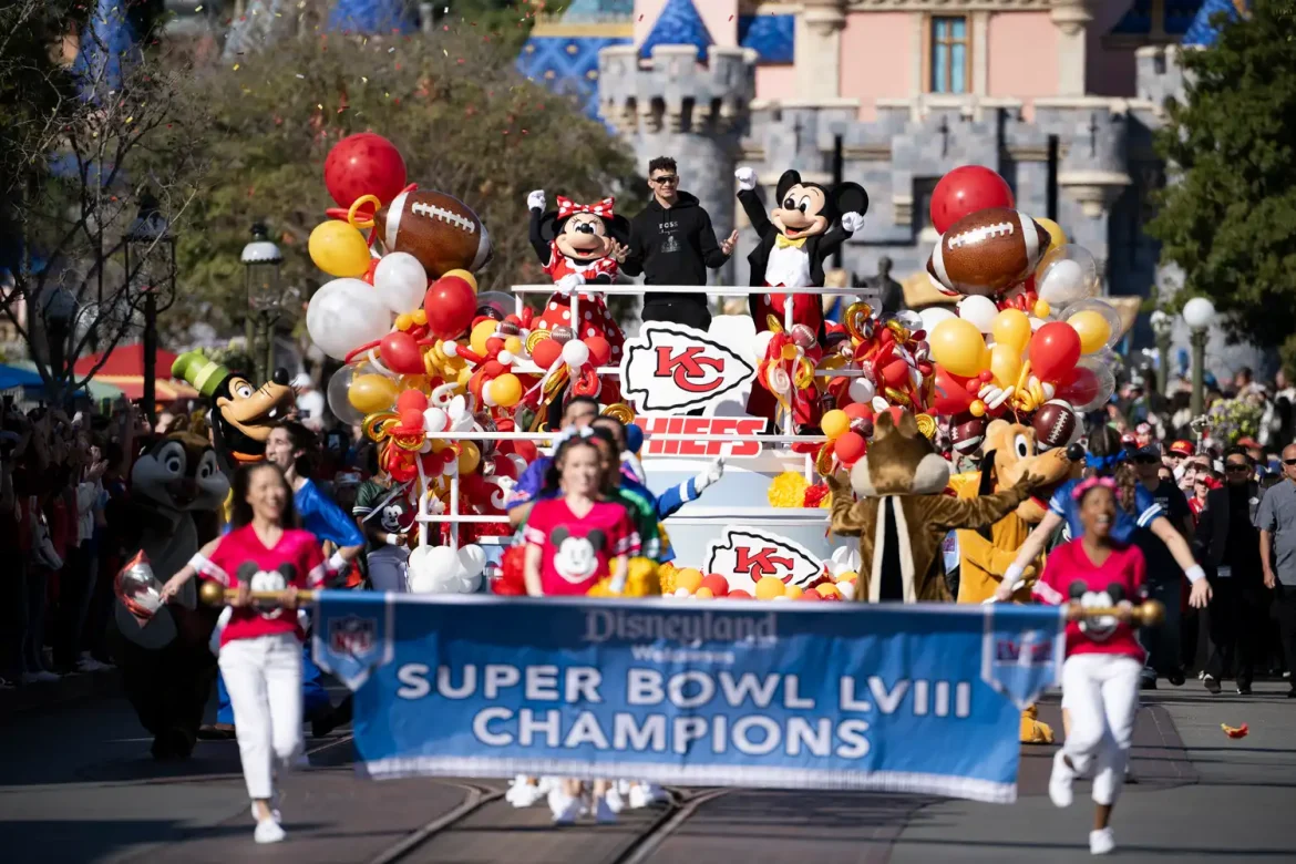 Patrick Mahomes Celebrates Super Bowl win at Disneyland