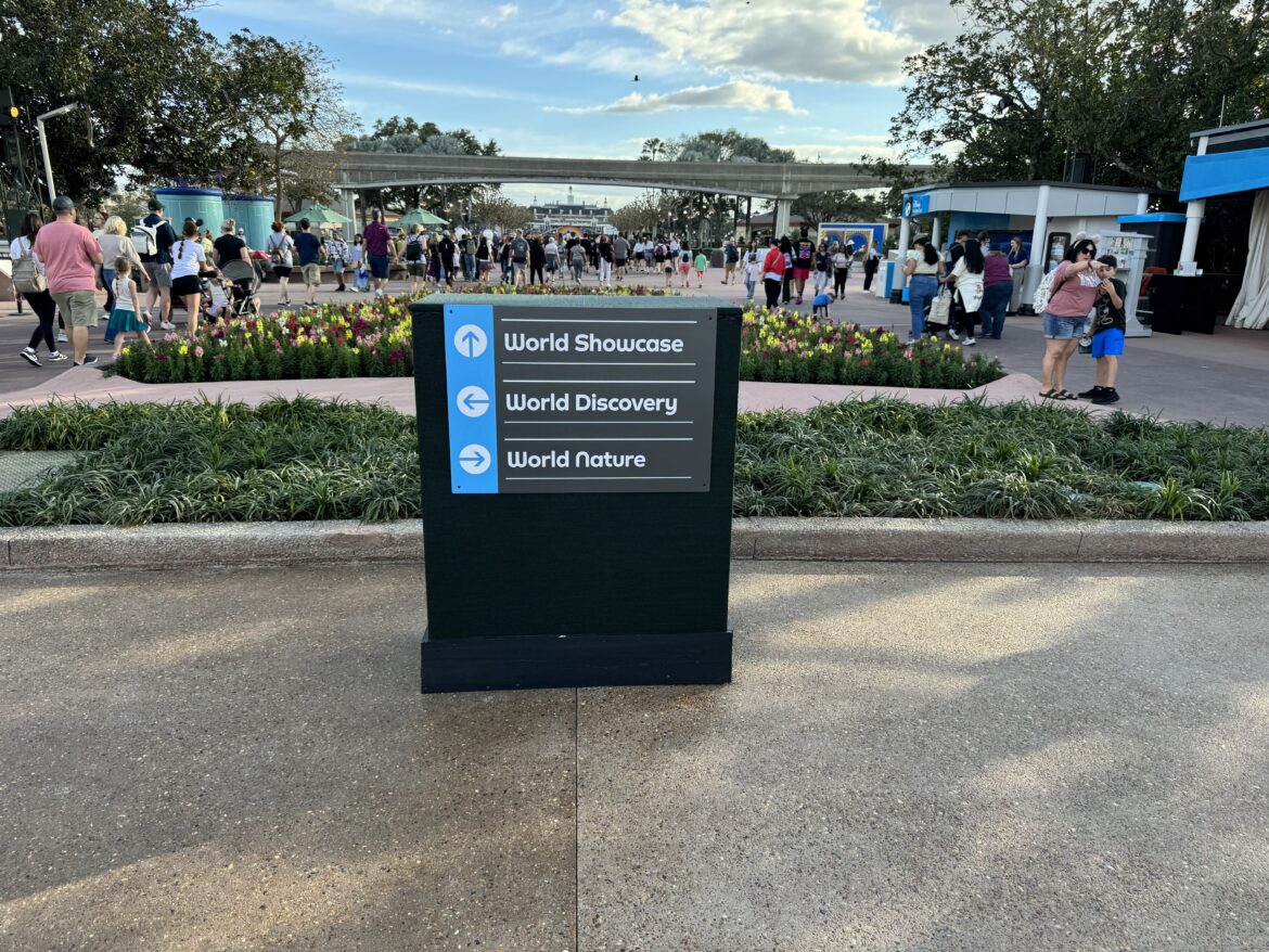 Temporary Directional Sign Installed at World Showcase Bridge in EPCOT