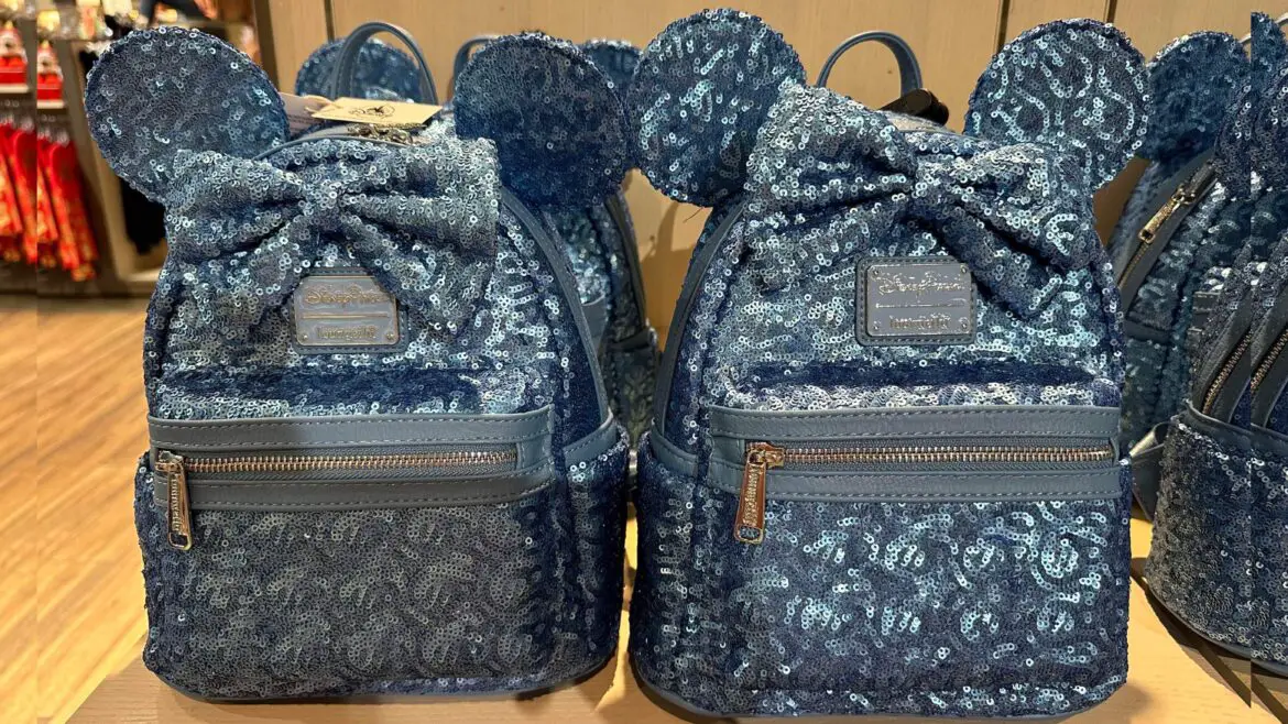 New Minnie Mouse Hydrangea Sequined Loungefly Backpack Spotted At Disney Springs!