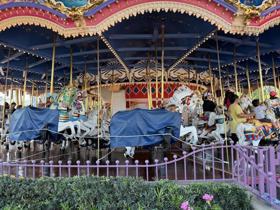 Horses Covered as Prince Charming Regal Carrousel Refurbishment is Underway