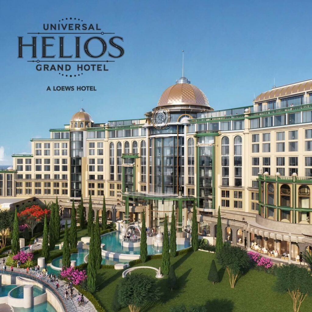 Helios Grand Hotel Opening in 2025 at Universal Orlando's Epic Universe front