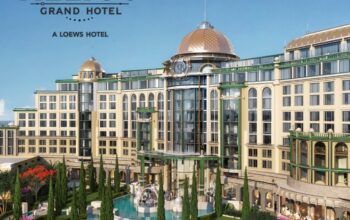 Helios Grand Hotel Opening in 2025 at Universal Orlando's Epic Universe front