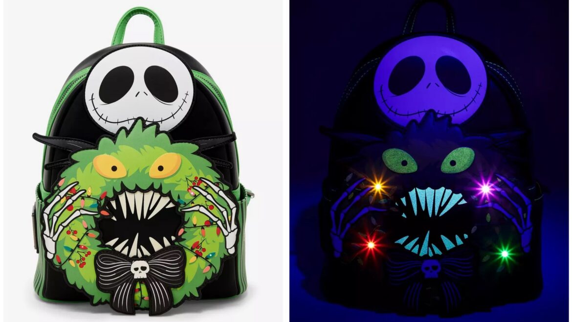 Get Ready to Light Up Your Look with the New Jack Skellington Wreath Glow in The Dark Loungefly Backpack!