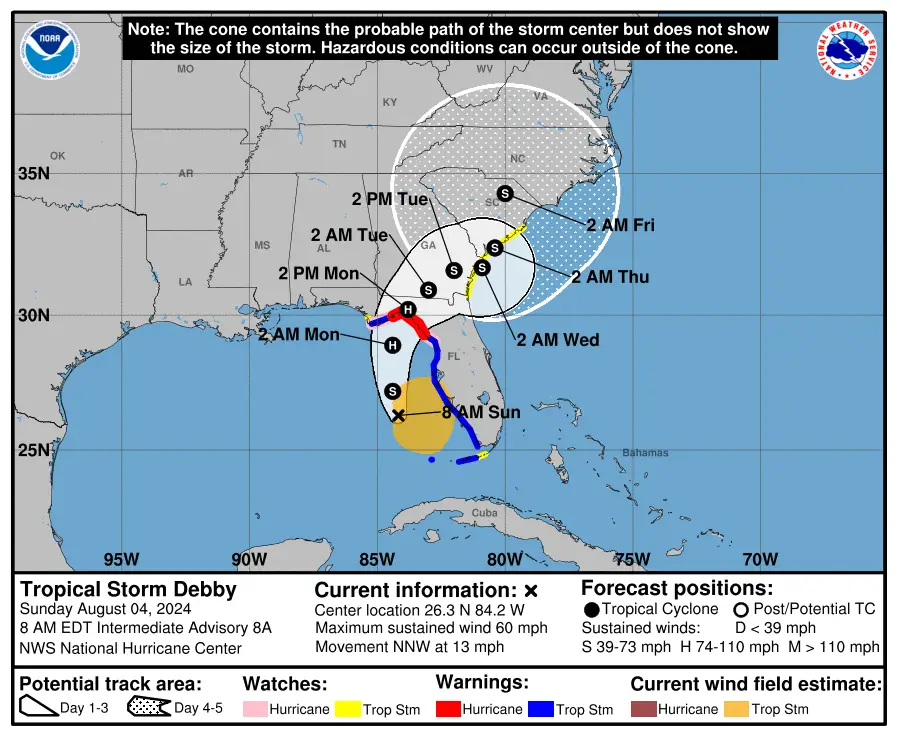 Tropical Storm Debby Track