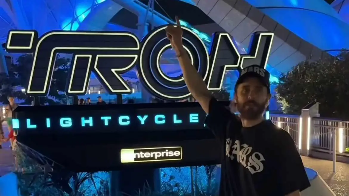 Tron Actor Jared Leto Rides Lightcycle Run in the Magic Kingdom