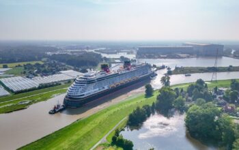 Disney Treasure Leaves Meyer Werft Shipyard Toward Open Water for the First Time 1