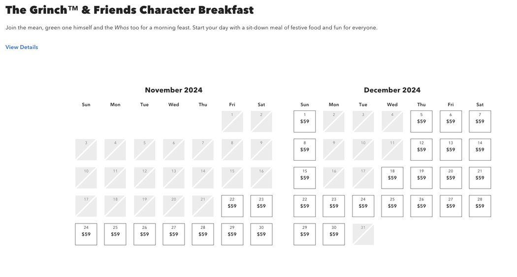 Reservations Now Available for The Grinch & Friends Character Breakfast pricing