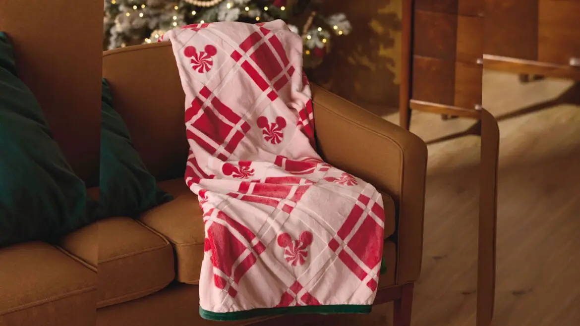 Snuggle Up in Holiday Cheer with the Mickey Mouse Ears Peppermint Plaid Throw Blanket