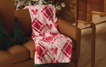 Mickey Mouse Ears Peppermint Plaid Throw Blanket